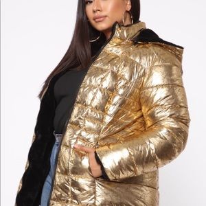 Out Of This World Metallic Puffer Jacket - Gold